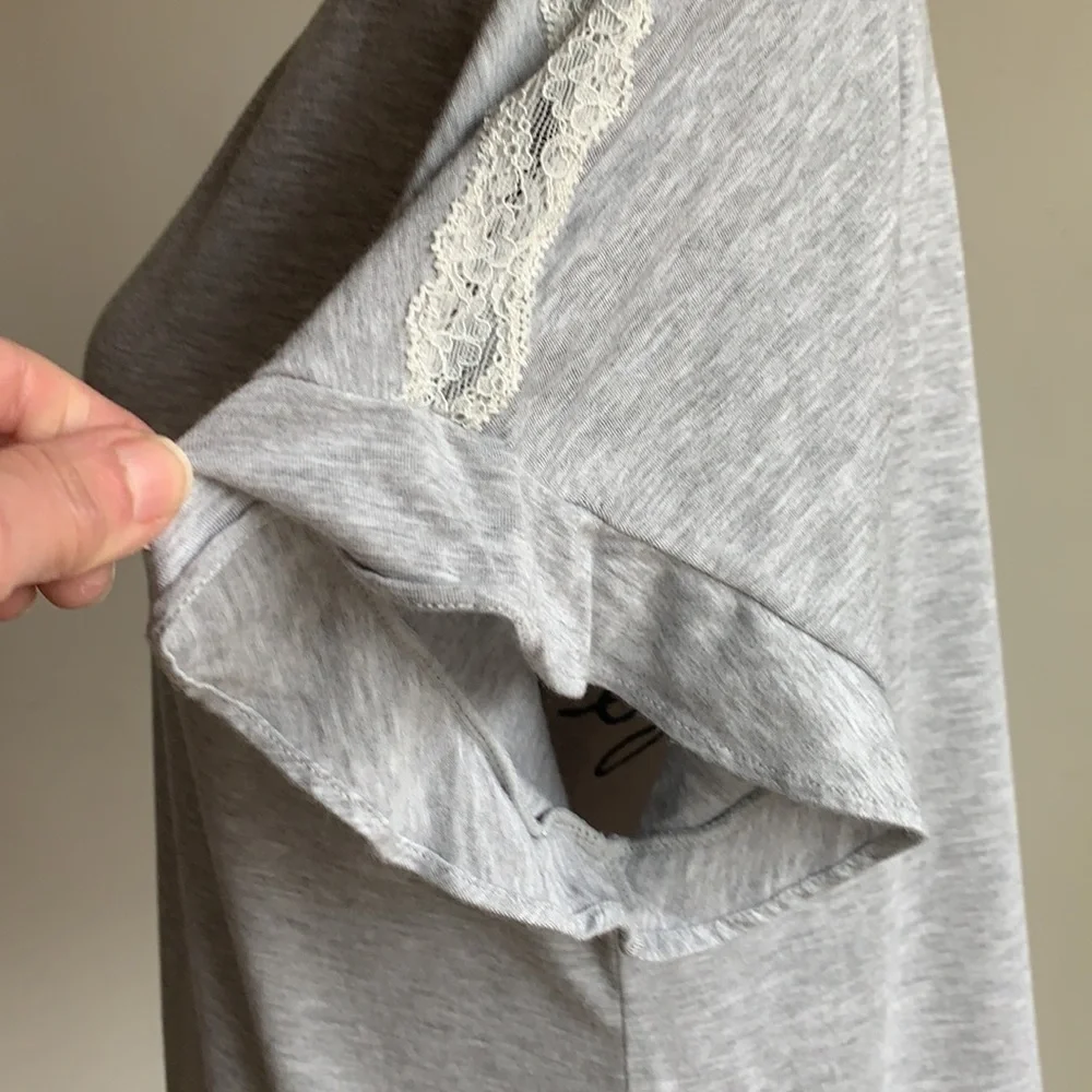 Kate Spade Lace Trim Oversized Grey Flutter Sleeve Top Size Medium